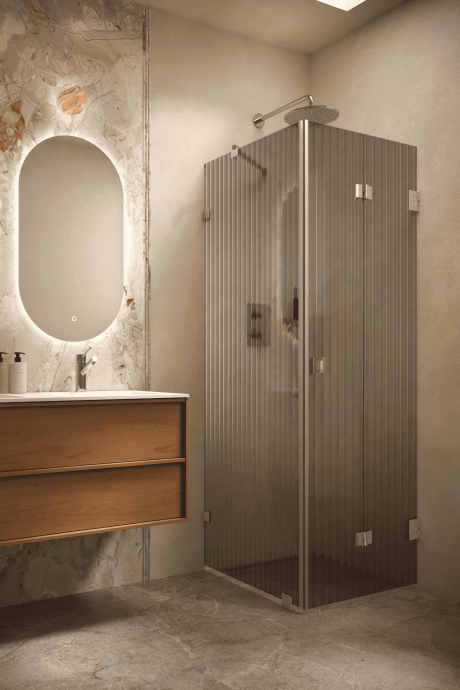 Shower enclosure Hietakari Vetro 541, chrome fittings, grey reeded glass Shower enclosure Hietakari Vetro 541, chrome fittings, grey reeded glass