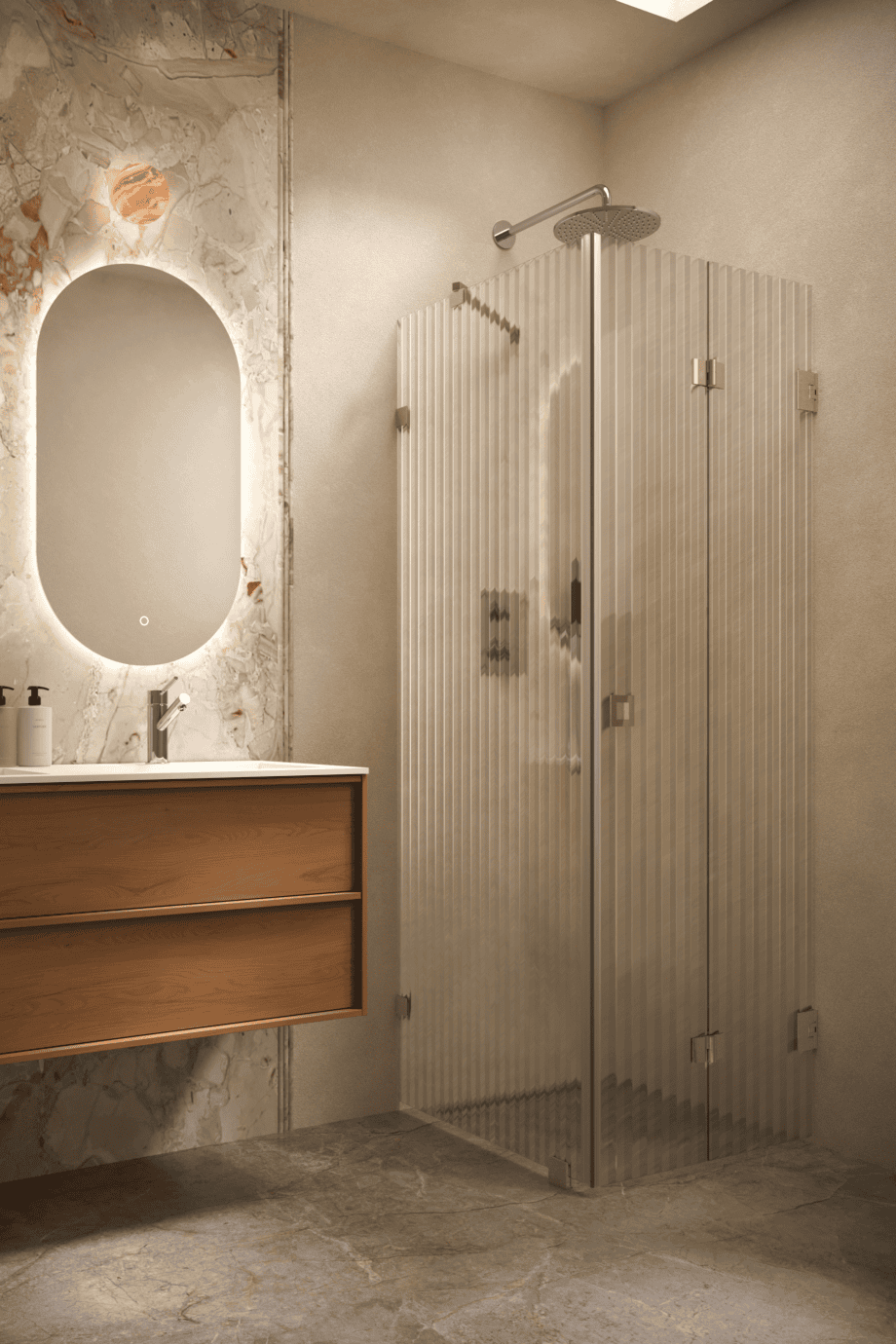 Shower enclosure Hietakari Vetro 541, brass fittings, reeded glass Shower enclosure Hietakari Vetro 541, brass fittings, reeded glass