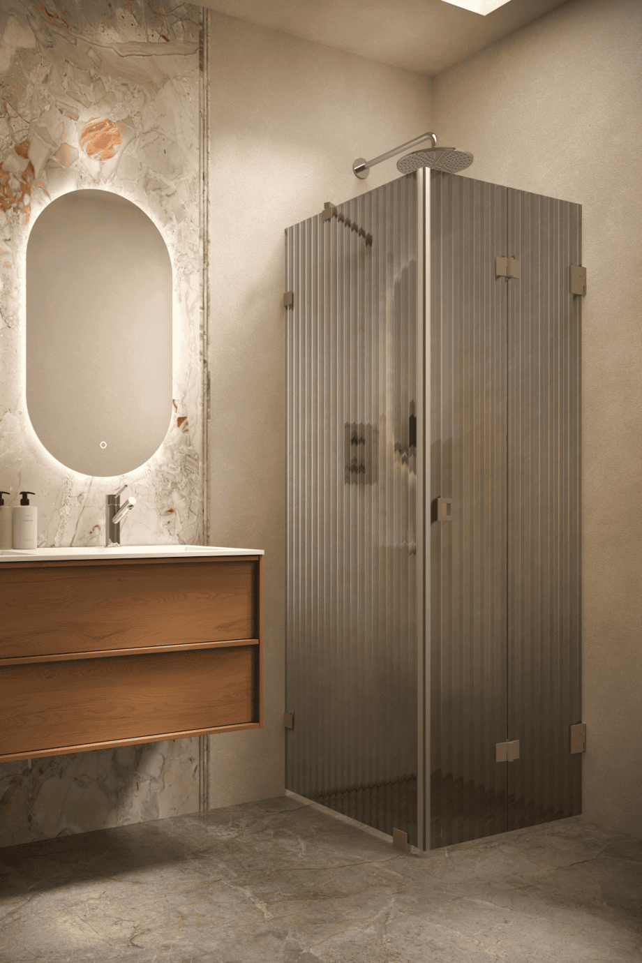 Shower enclosure Hietakari Vetro 541, Mocha fittings, grey reeded glass Shower enclosure Hietakari Vetro 541, Mocha fittings, grey reeded glass