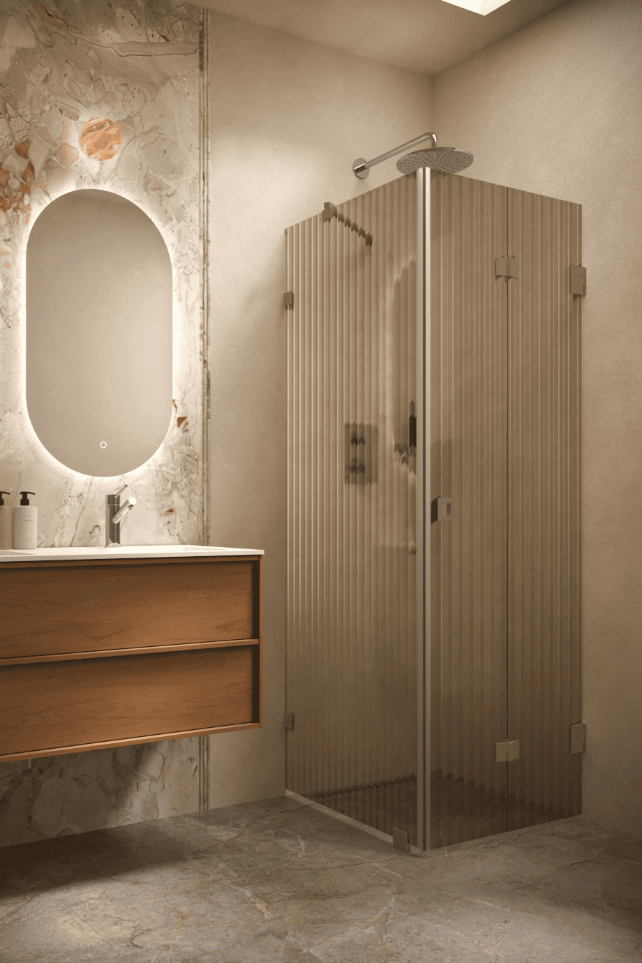Shower enclosure Hietakari Vetro 541, Mocha fittings, brown reeded glass Shower enclosure Hietakari Vetro 541, Mocha fittings, brown reeded glass