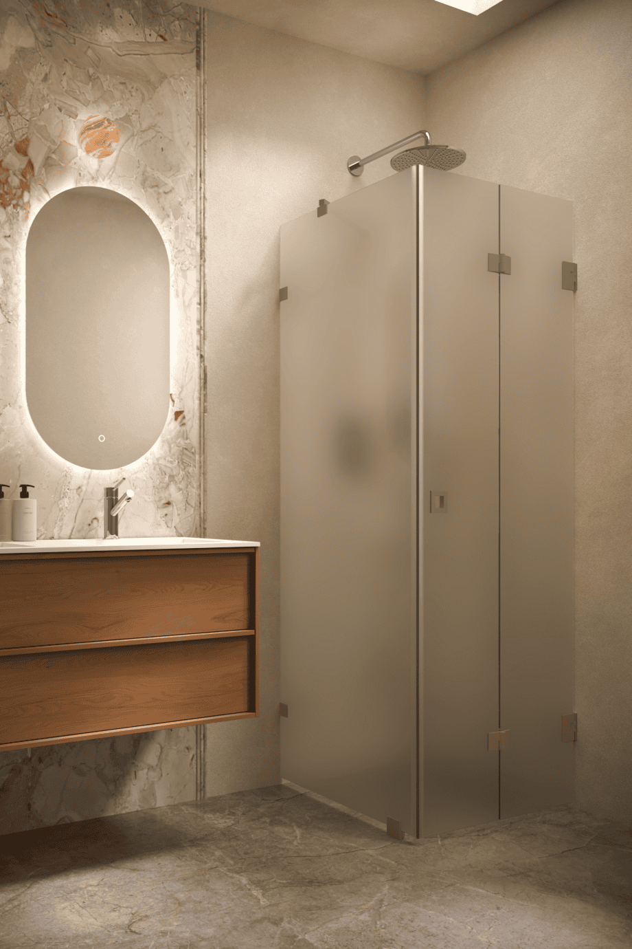 Shower enclosure Hietakari Vetro 541, Mocha fittings, satin frosted glass Shower enclosure Hietakari Vetro 541, Mocha fittings, satin frosted glass