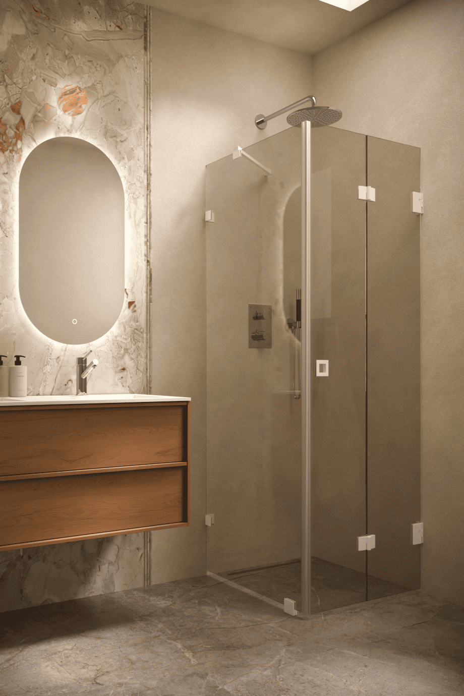Shower enclosure Hietakari Vetro 541, white fittings, bronze tinted glass Shower enclosure Hietakari Vetro 541, white fittings, bronze tinted glass