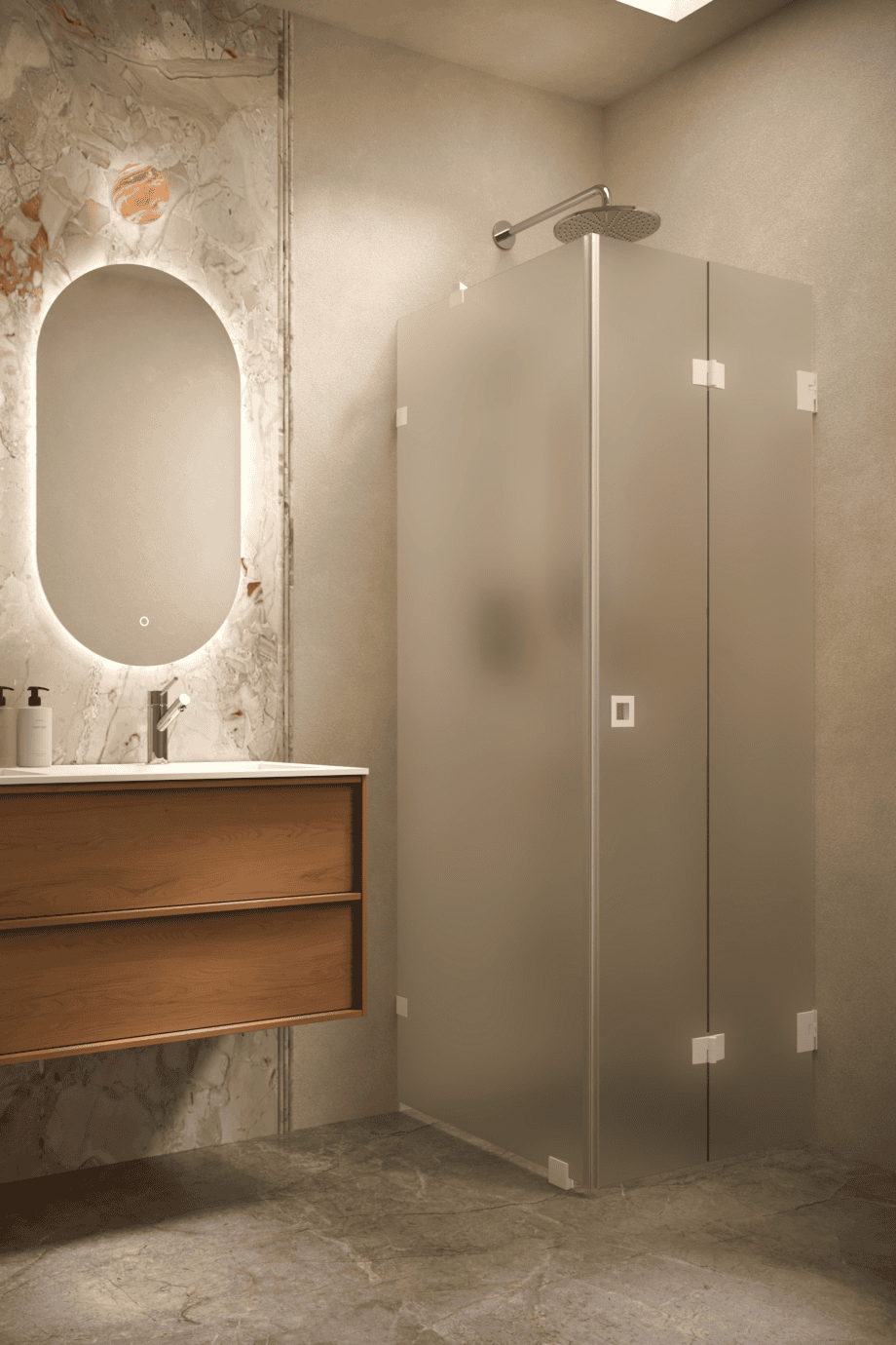 Shower enclosure Hietakari Vetro 541, white fittings, satin frosted glass Shower enclosure Hietakari Vetro 541, white fittings, satin frosted glass