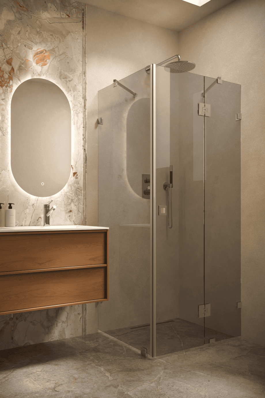 Shower enclosure Hietakari Vetro 542, chrome fittings, grey tinted glass