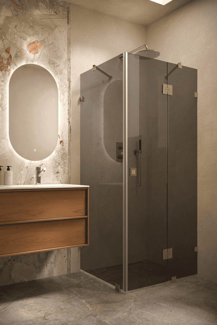 Shower enclosure Hietakari Vetro 542, brass fittings, black glass