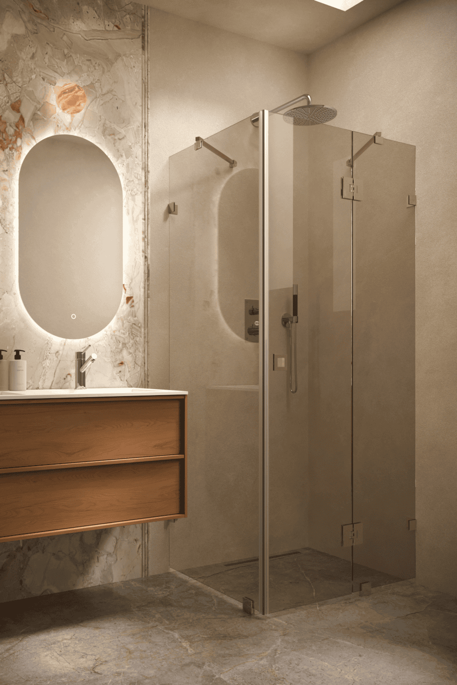 Shower enclosure Hietakari Vetro 542, brass fittings, bronze tinted glass