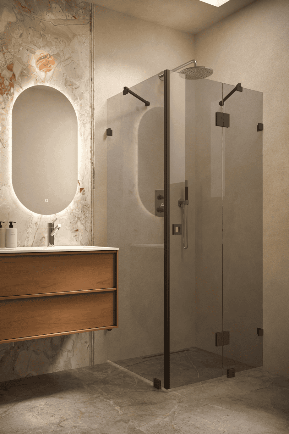 Shower enclosure Hietakari Vetro 542, black fittings, grey tinted glass