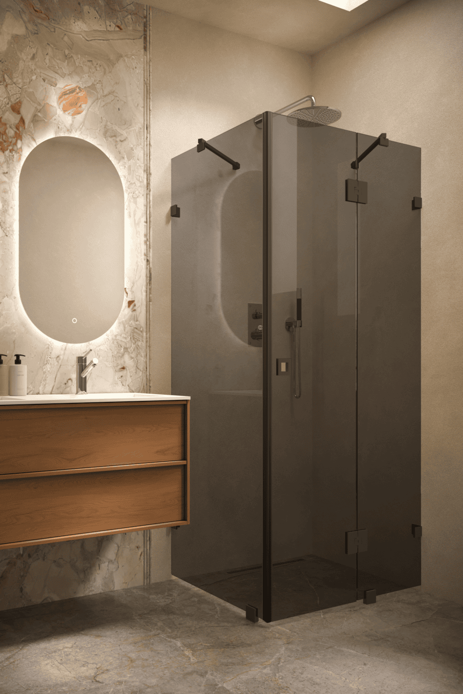 Shower enclosure Hietakari Vetro 542, black fittings, black glass