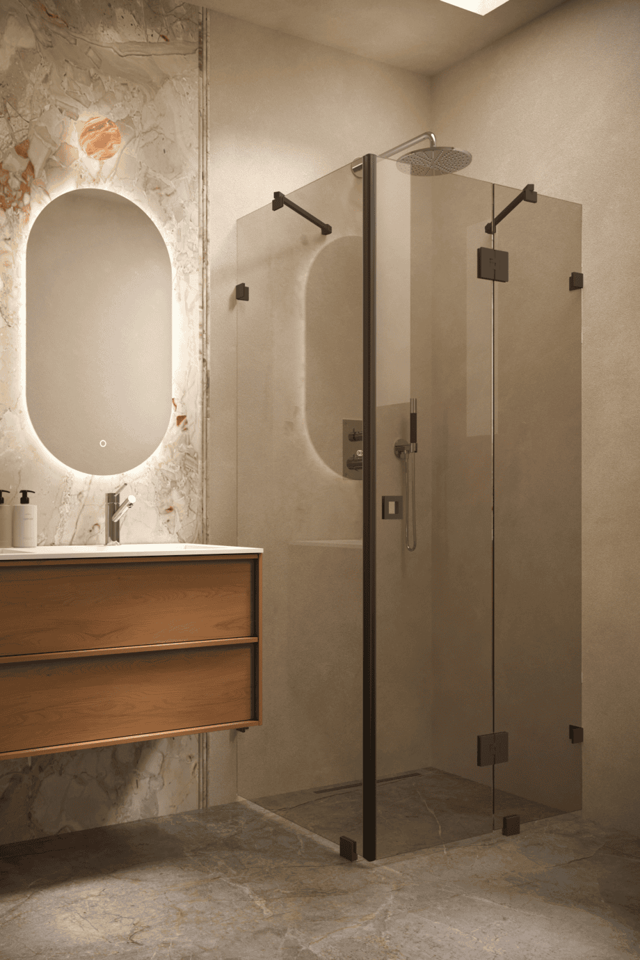 Shower enclosure Hietakari Vetro 542, black fittings, bronze tinted glass