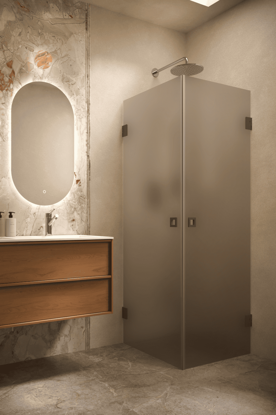 Shower enclosure Hietakari Vetro 543, Cocoa fittings, brown satin glass