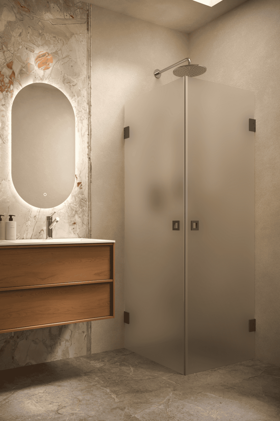 Shower enclosure Hietakari Vetro 543, Cocoa fittings, super bright satin glass