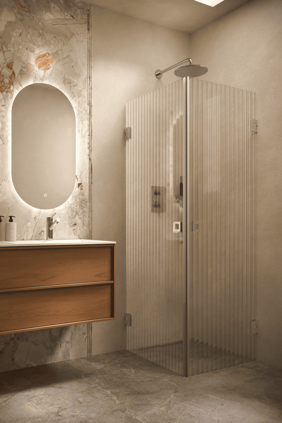 Shower enclosure Hietakari Vetro 543, chrome fittings, reeded glass