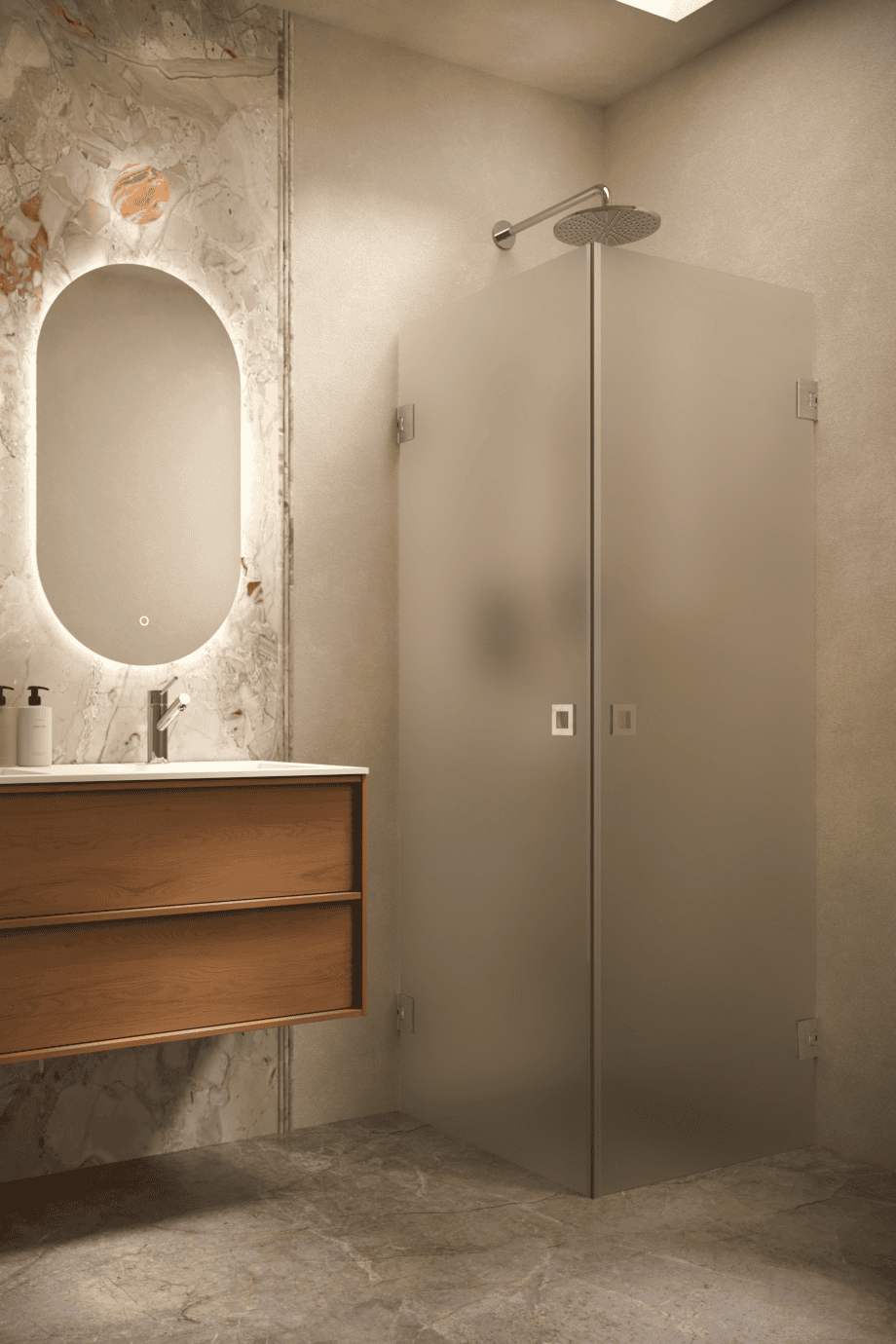 Shower enclosure Hietakari Vetro 543, chrome fittings, satin frosted glass