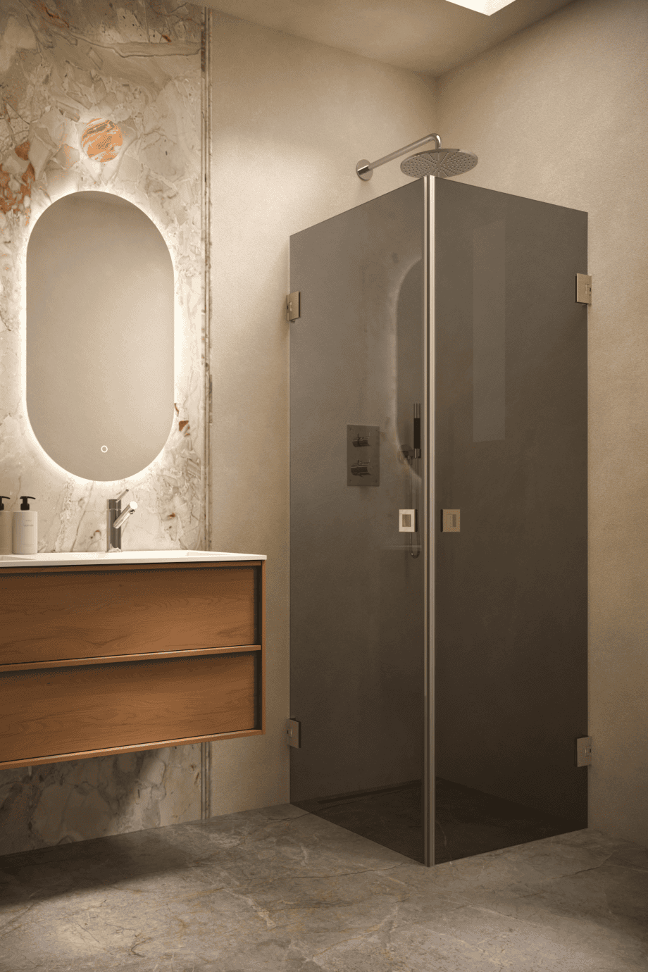 Shower enclosure Hietakari Vetro 543, brass fittings, black glass