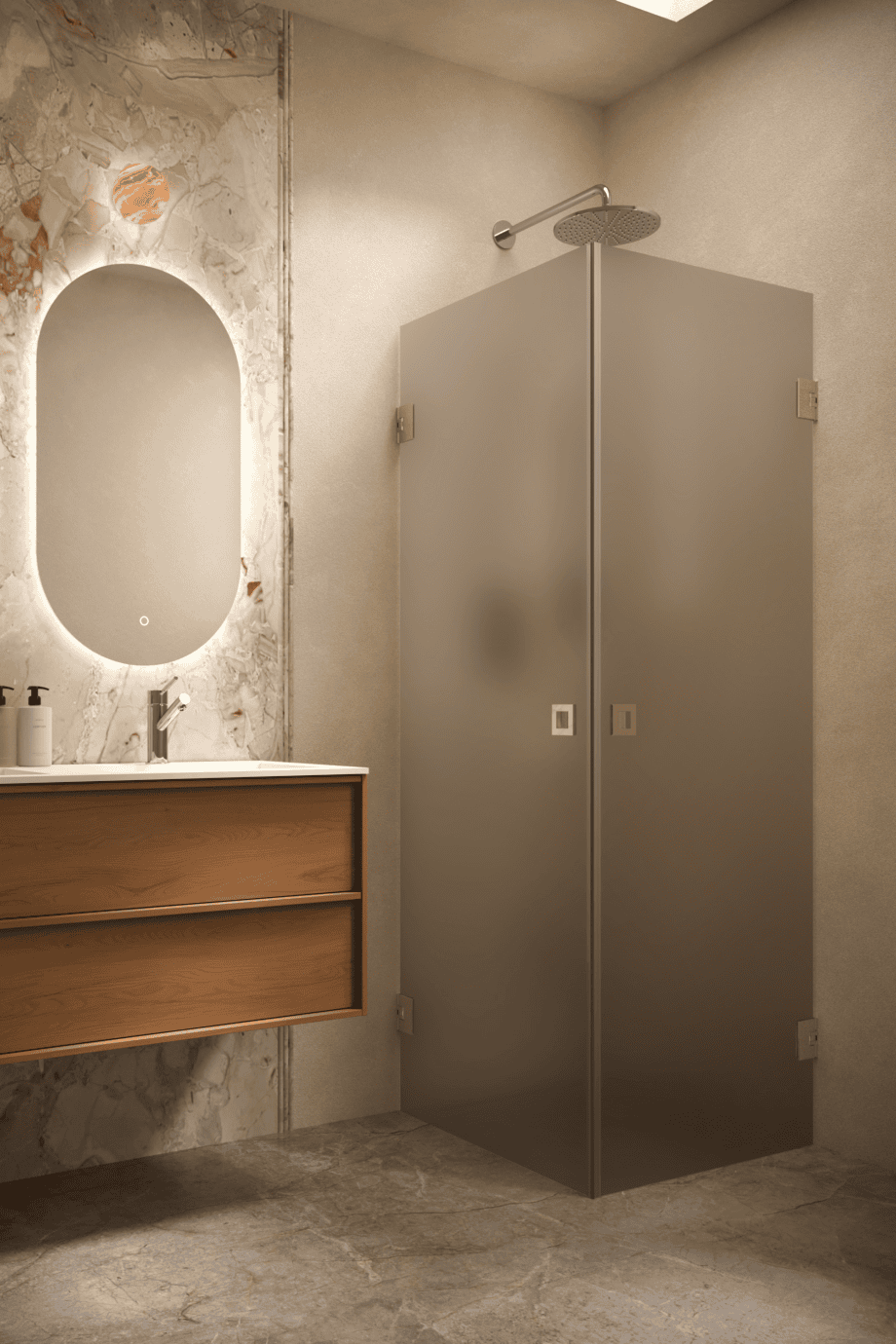 Shower enclosure Hietakari Vetro 543, brass fittings, brown satin glass