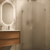 Shower enclosure Hietakari Vetro 543, brass fittings, satin frosted glass