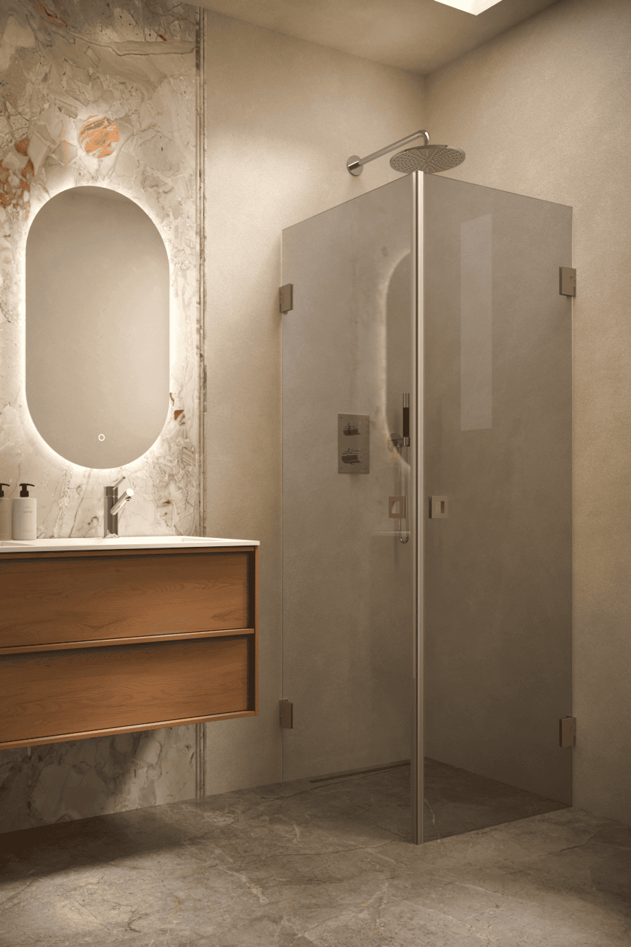 Shower enclosure Hietakari Vetro 543, Mocha fittings, grey tinted glass