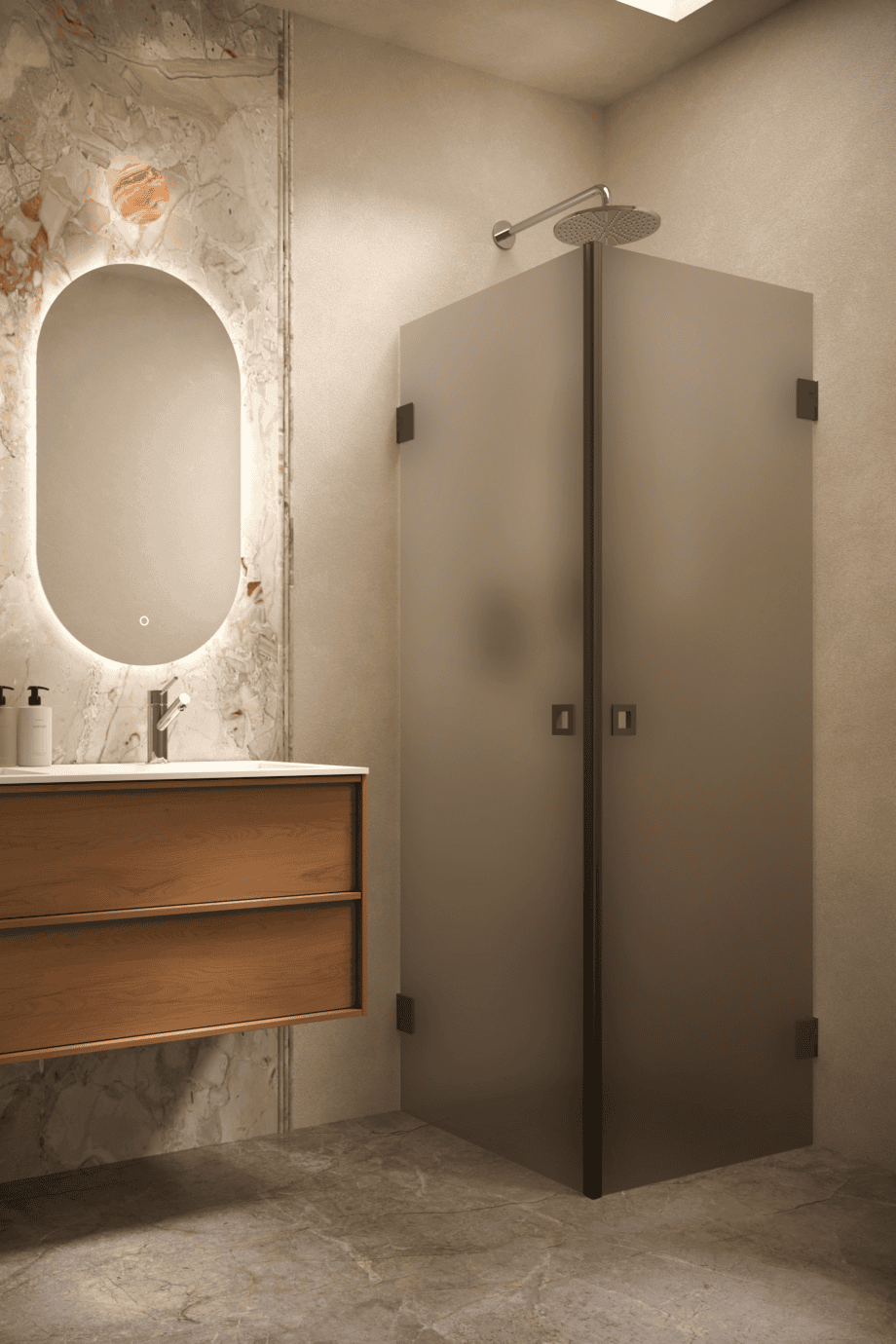 Shower enclosure Hietakari Vetro 543, black fittings, brown satin glass