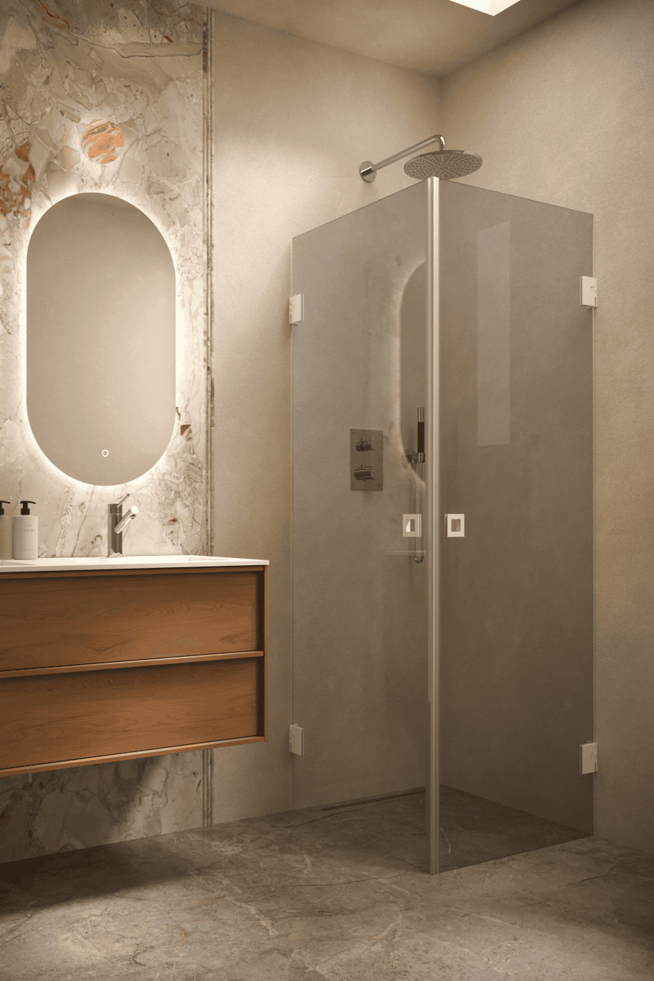 Shower enclosure Hietakari Vetro 543, white fittings, grey tinted glass