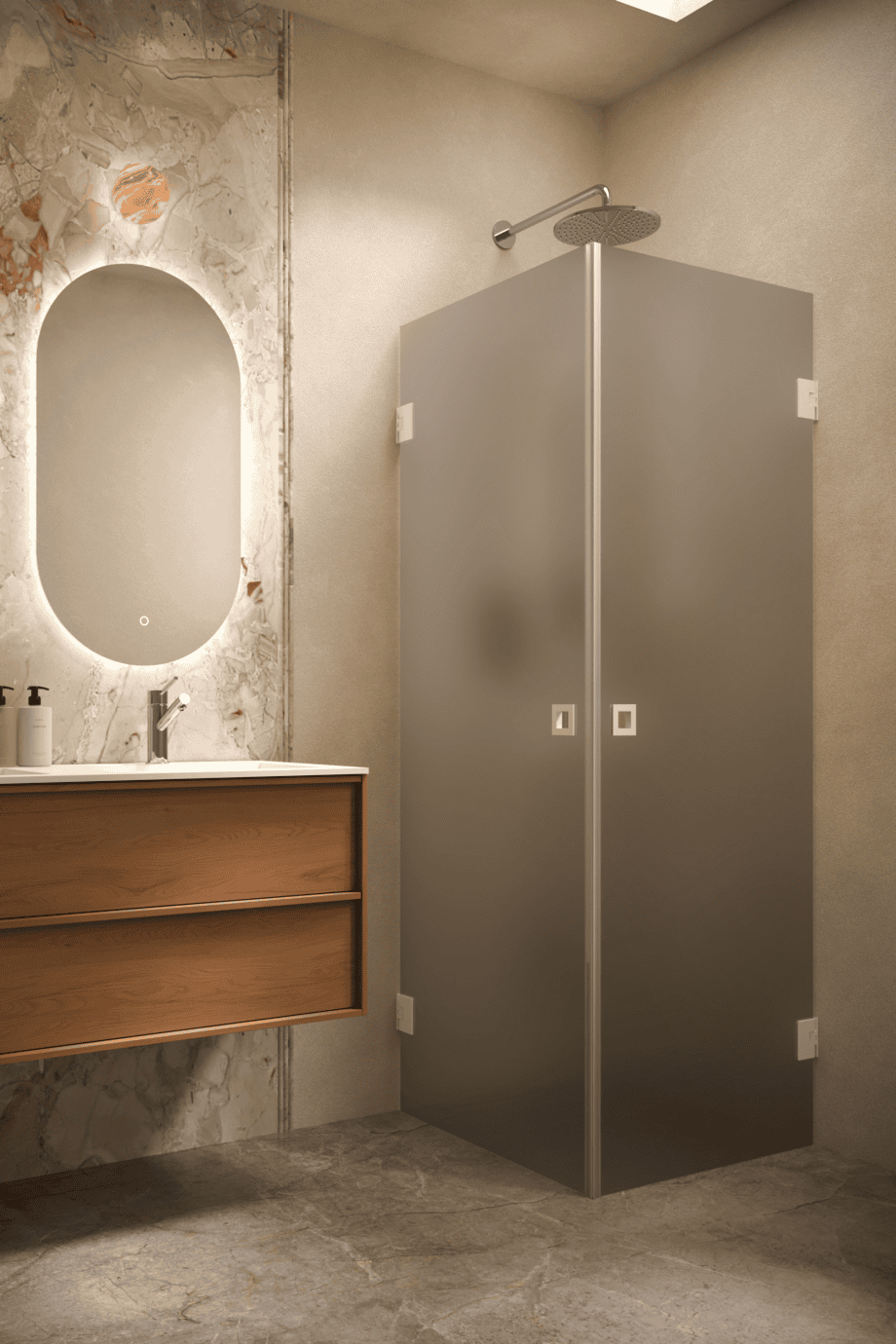 Shower enclosure Hietakari Vetro 543, white fittings, grey satin glass