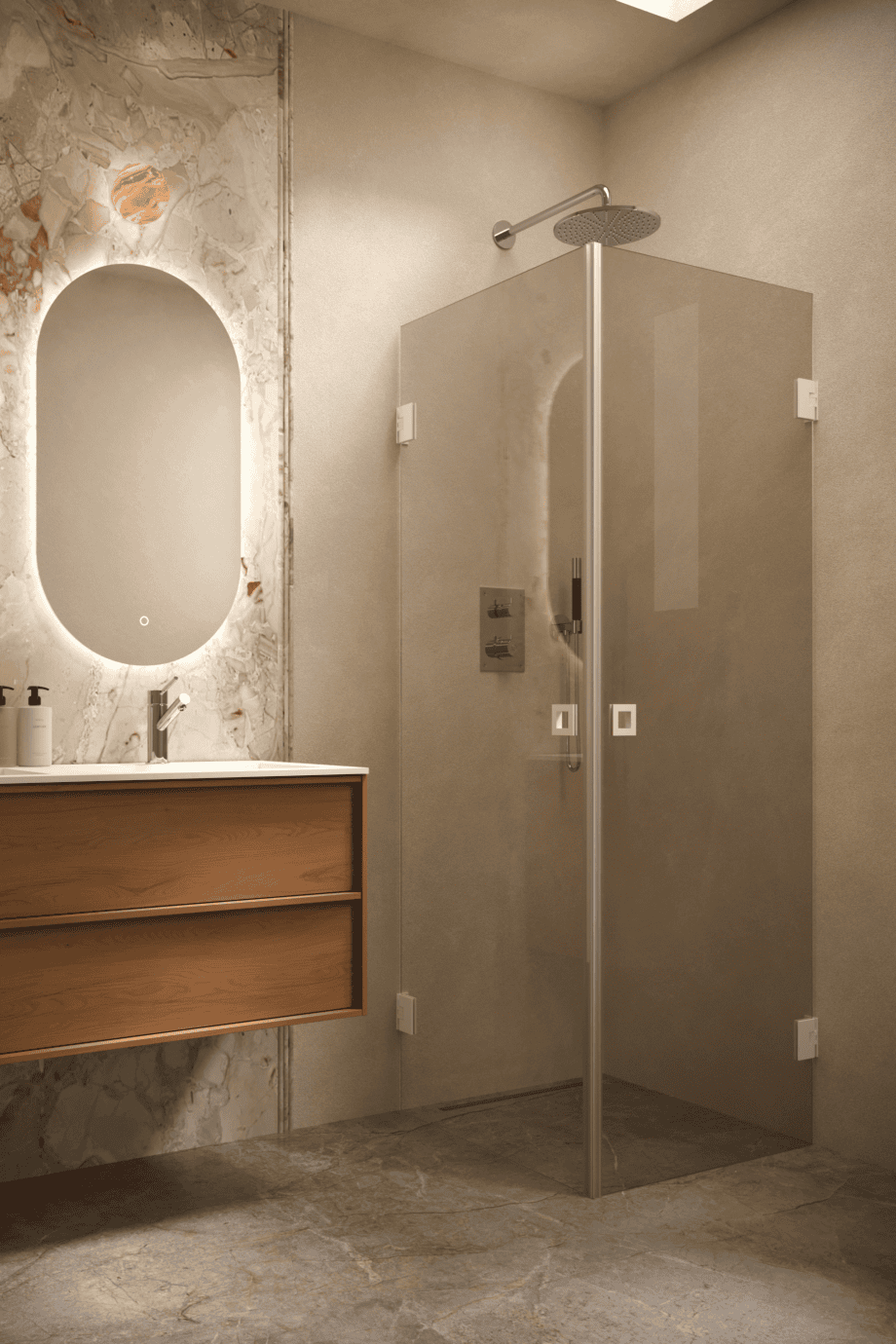 Shower enclosure Hietakari Vetro 543, white fittings, bronze tinted glass
