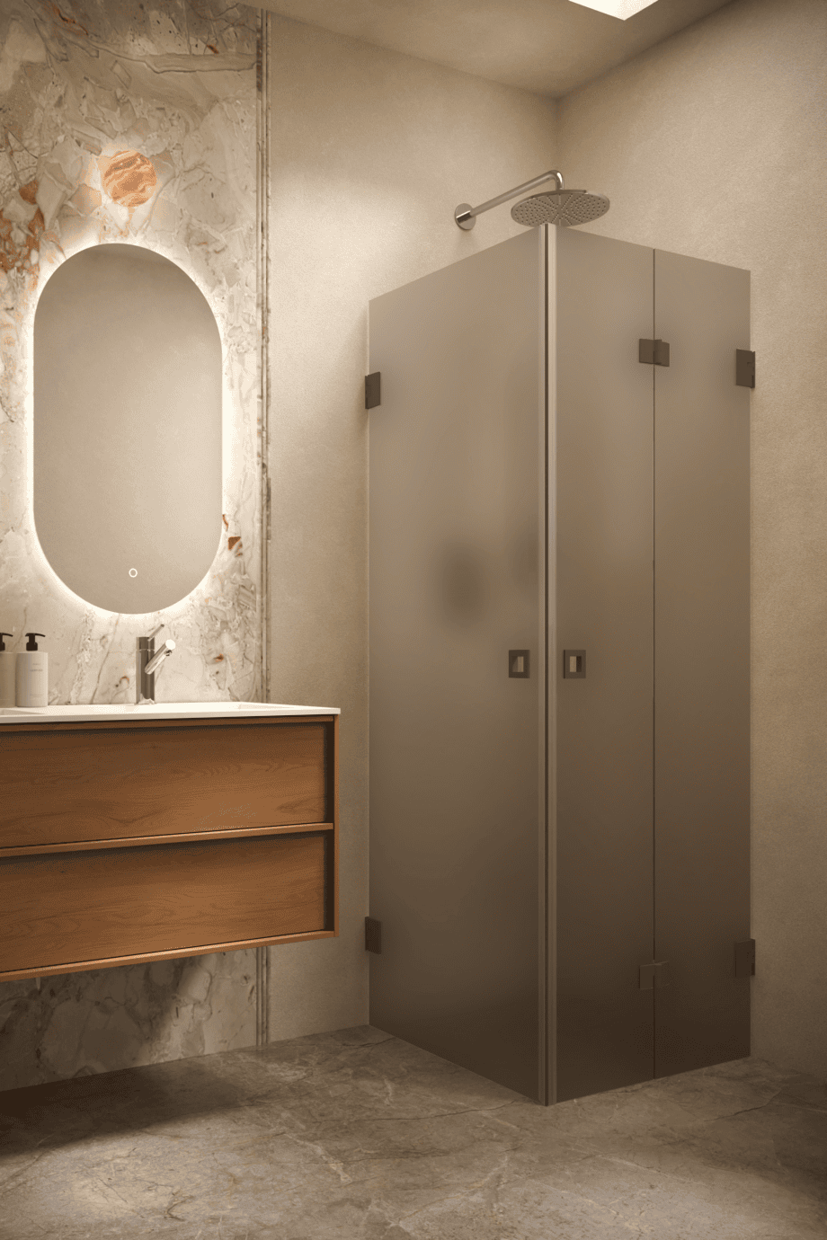 Shower enclosure Hietakari Vetro 544, Cocoa fittings, brown satin glass Shower enclosure Hietakari Vetro 544, Cocoa fittings, brown satin glass