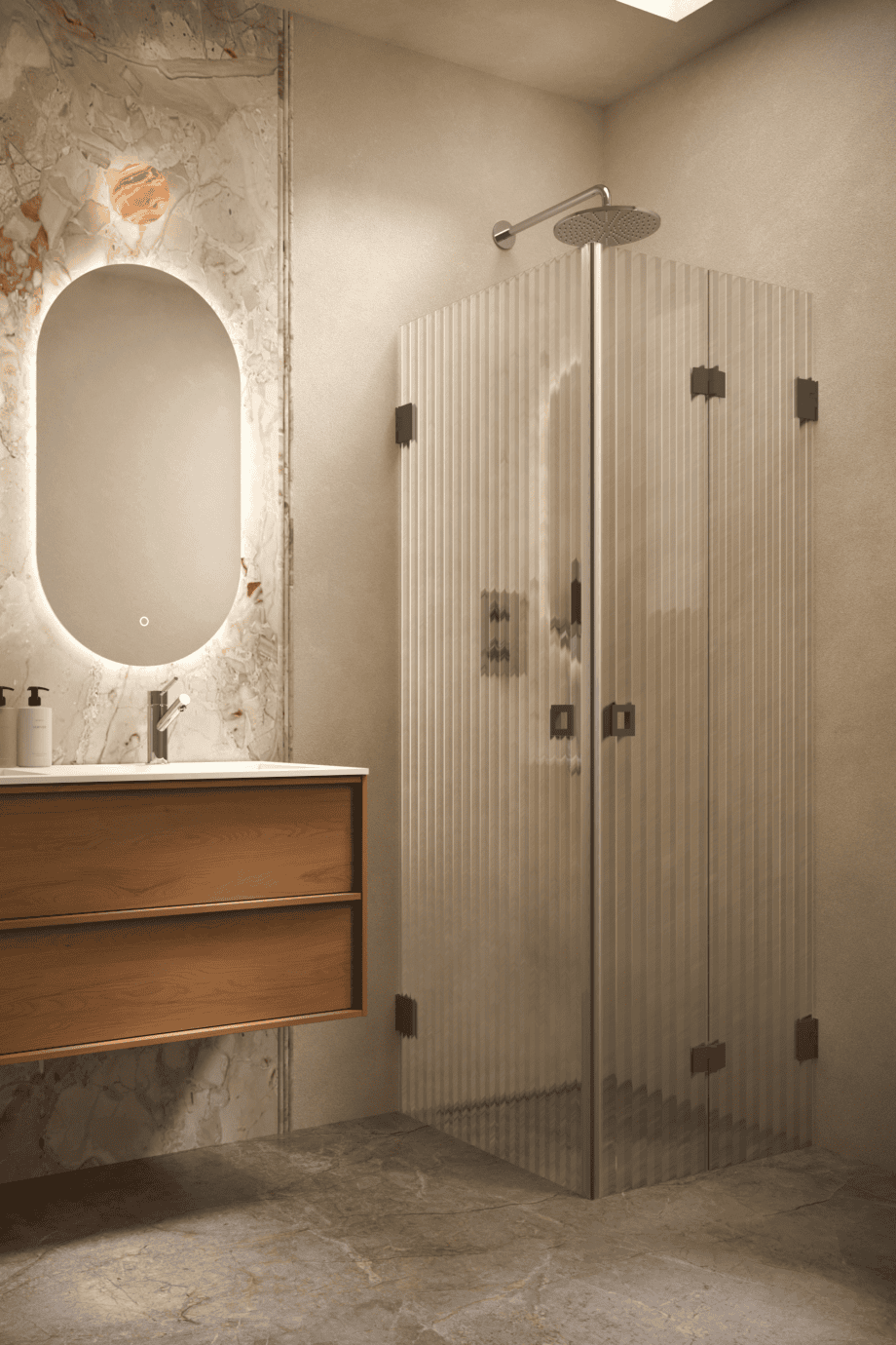 Shower enclosure Hietakari Vetro 544, Cocoa fittings, reeded glass Shower enclosure Hietakari Vetro 544, Cocoa fittings, reeded glass
