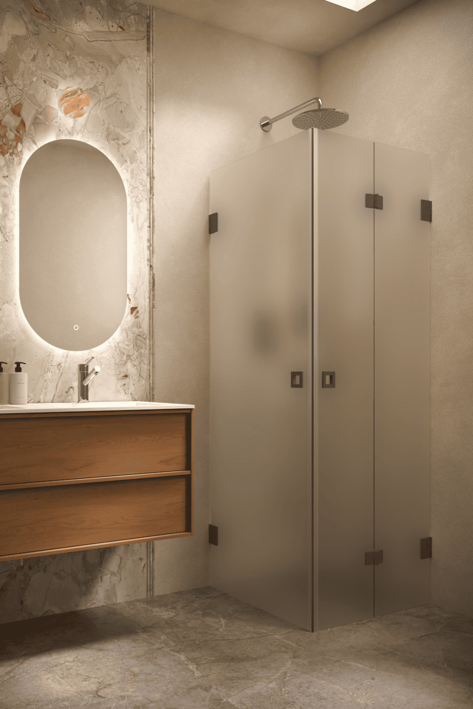 Shower enclosure Hietakari Vetro 544, Cocoa fittings, super bright satin glass Shower enclosure Hietakari Vetro 544, Cocoa fittings, super bright satin glass