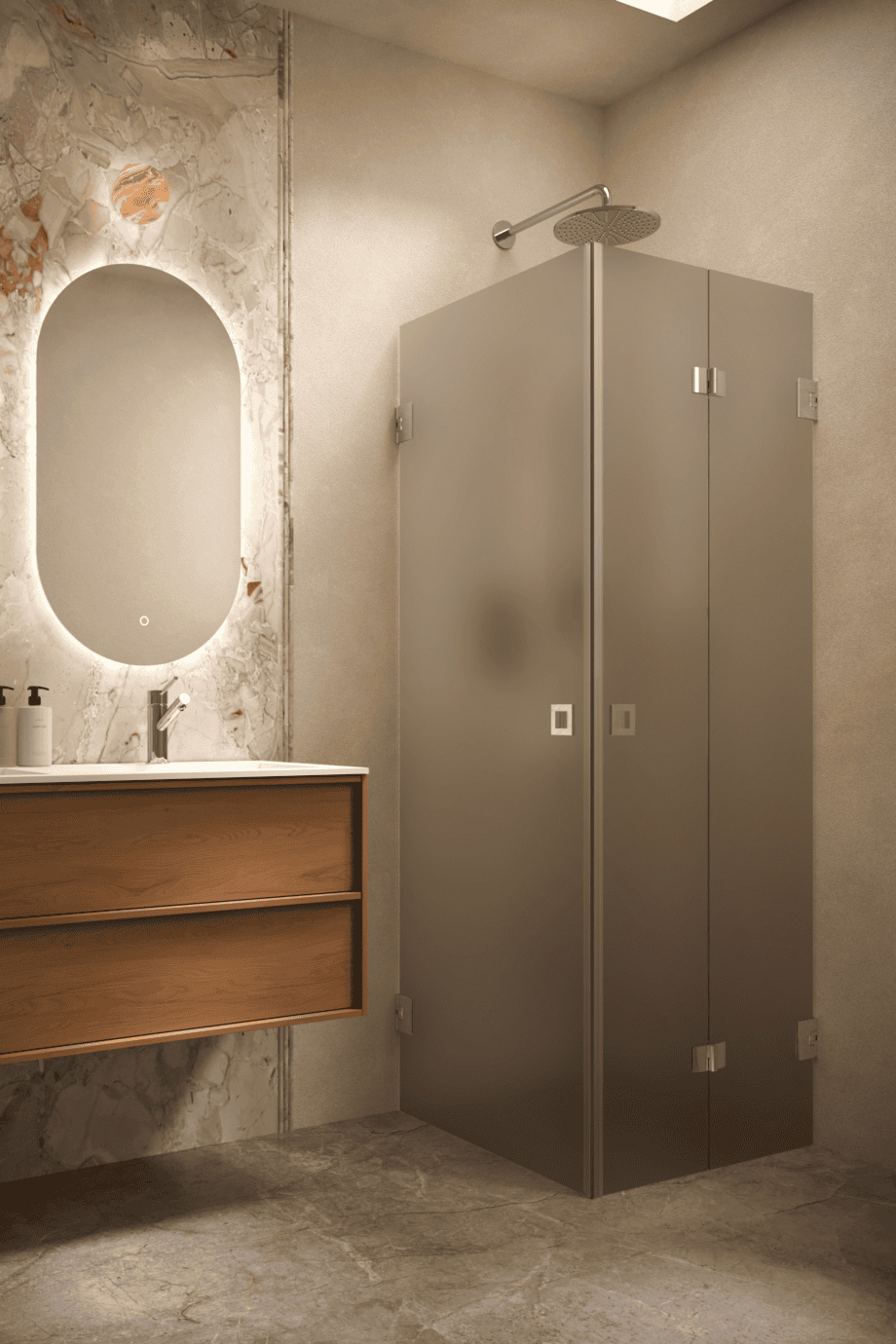 Shower enclosure Hietakari Vetro 544, chrome fittings, brown satin glass Shower enclosure Hietakari Vetro 544, chrome fittings, brown satin glass