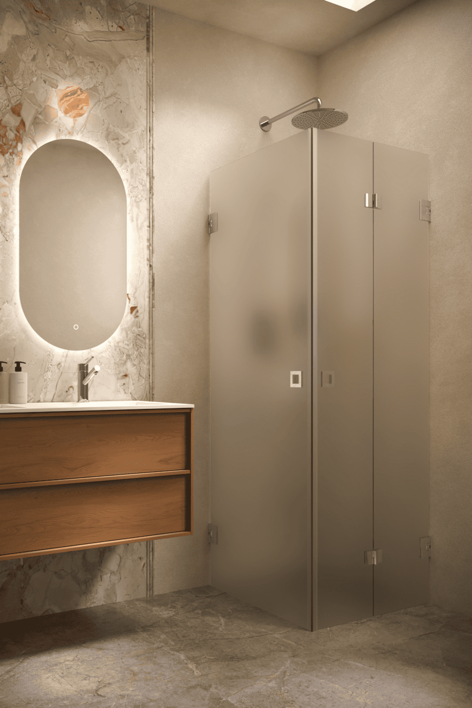 Shower enclosure Hietakari Vetro 544, chrome fittings, satin frosted glass Shower enclosure Hietakari Vetro 544, chrome fittings, satin frosted glass