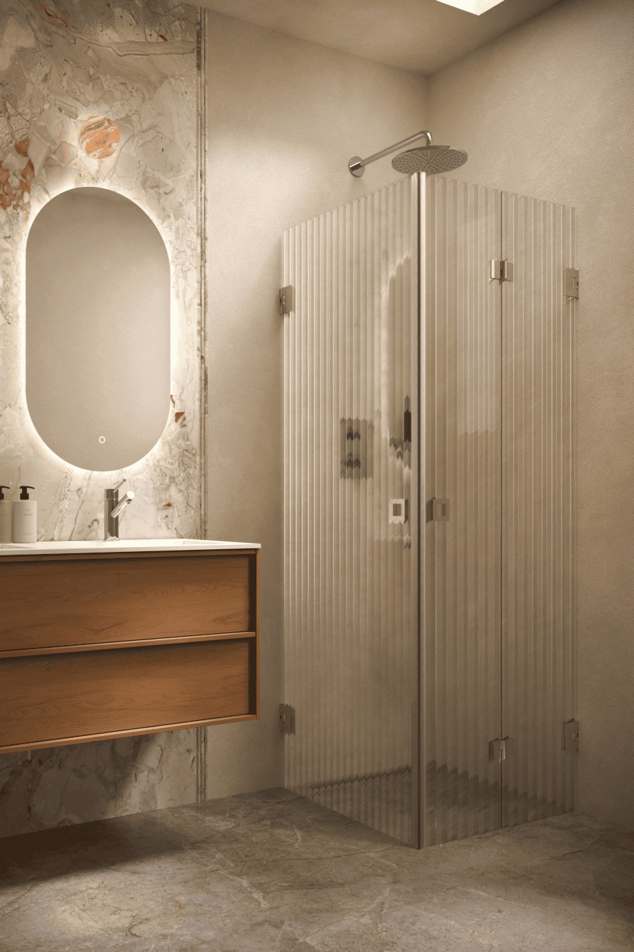 Shower enclosure Hietakari Vetro 544, brass fittings, reeded glass Shower enclosure Hietakari Vetro 544, brass fittings, reeded glass