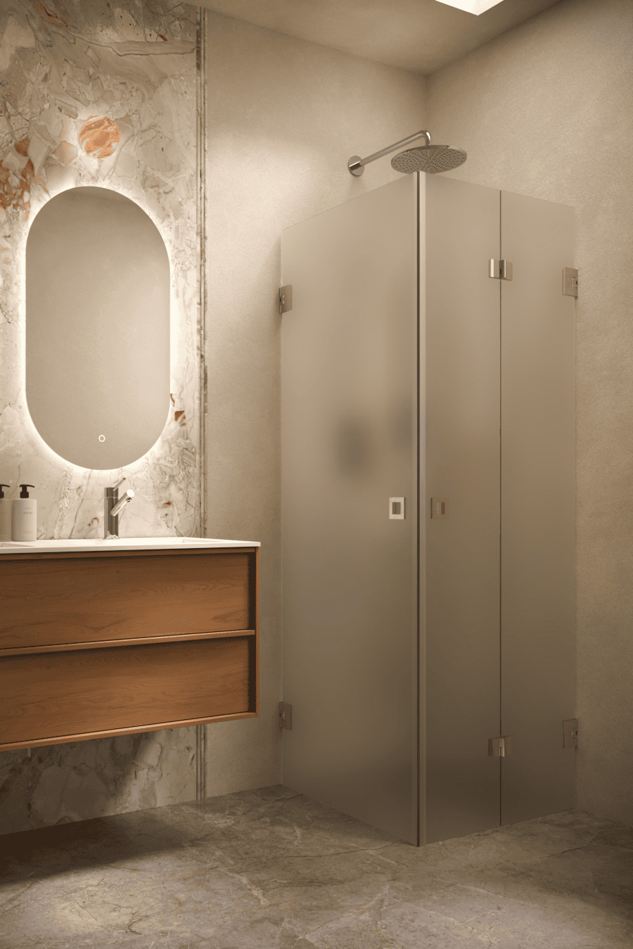 Shower enclosure Hietakari Vetro 544, brass fittings, satin frosted glass Shower enclosure Hietakari Vetro 544, brass fittings, satin frosted glass
