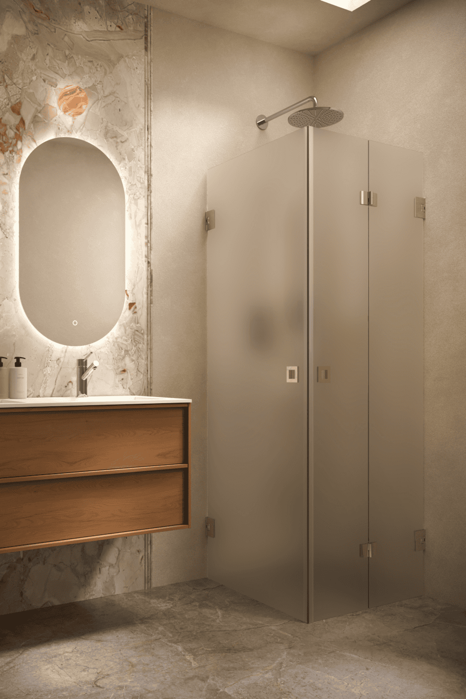 Shower enclosure Hietakari Vetro 544, brass fittings, super bright satin glass Shower enclosure Hietakari Vetro 544, brass fittings, super bright satin glass