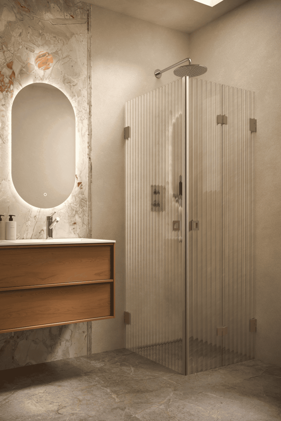 Shower enclosure Hietakari Vetro 544, Mocha fittings, reeded glass Shower enclosure Hietakari Vetro 544, Mocha fittings, reeded glass
