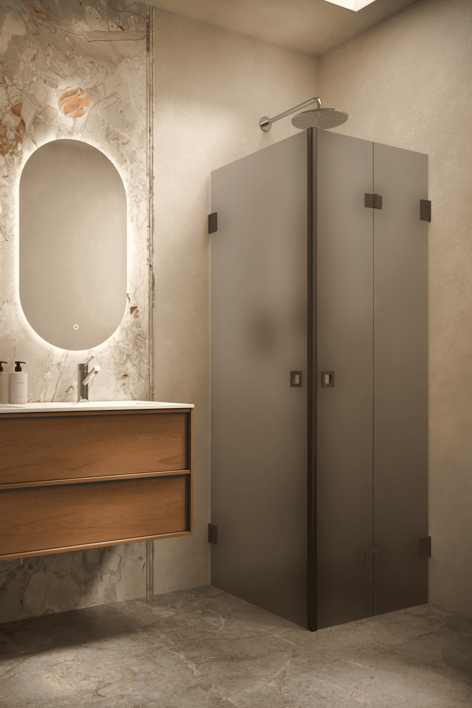 Shower enclosure Hietakari Vetro 544, black fittings, grey satin glass Shower enclosure Hietakari Vetro 544, black fittings, grey satin glass
