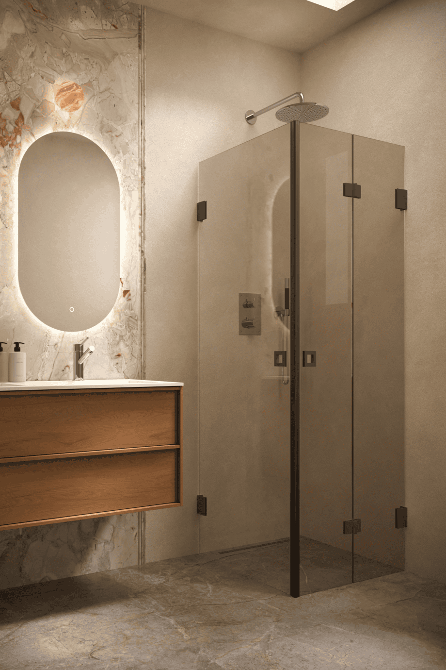 Shower enclosure Hietakari Vetro 544, black fittings, bronze tinted glass Shower enclosure Hietakari Vetro 544, black fittings, bronze tinted glass
