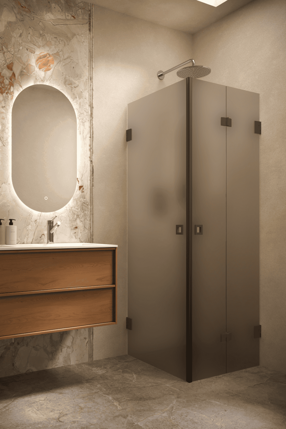 Shower enclosure Hietakari Vetro 544, black fittings, brown satin glass Shower enclosure Hietakari Vetro 544, black fittings, brown satin glass