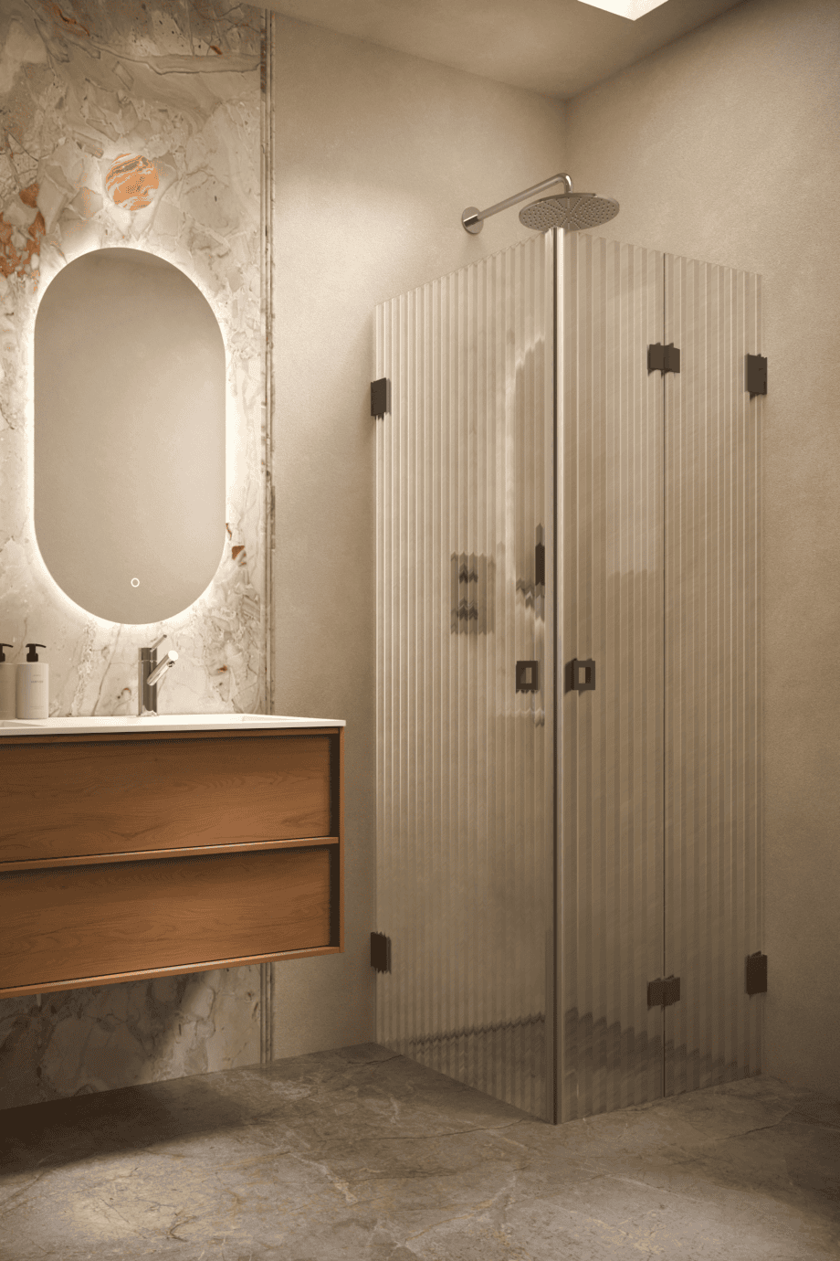 Shower enclosure Hietakari Vetro 544, black fittings, reeded glass Shower enclosure Hietakari Vetro 544, black fittings, reeded glass