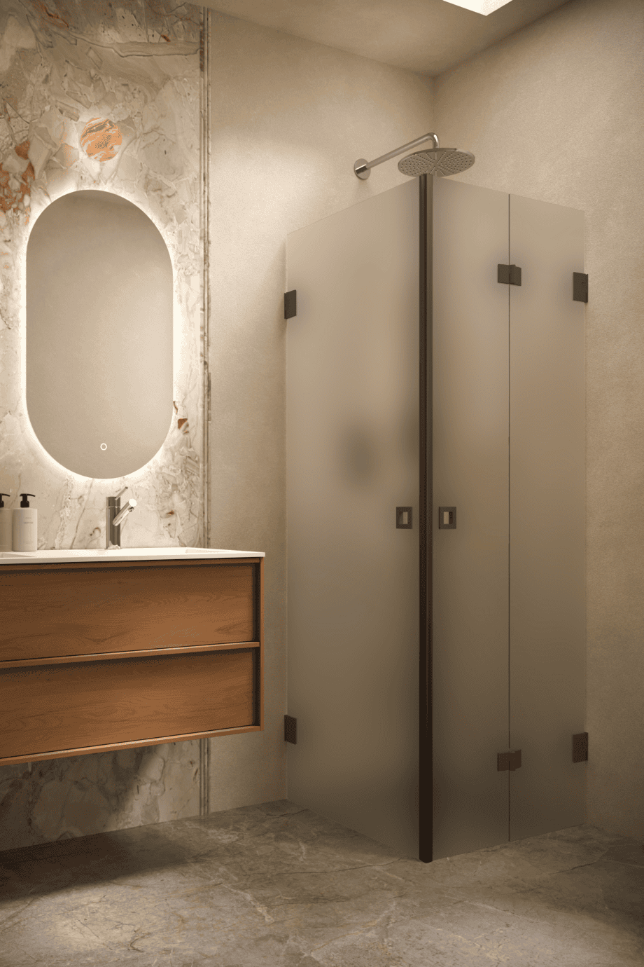Shower enclosure Hietakari Vetro 544, black fittings, satin frosted glass Shower enclosure Hietakari Vetro 544, black fittings, satin frosted glass