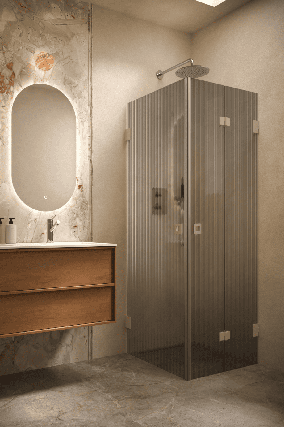 Shower enclosure Hietakari Vetro 544, Sand fittings, grey reeded glass Shower enclosure Hietakari Vetro 544, Sand fittings, grey reeded glass