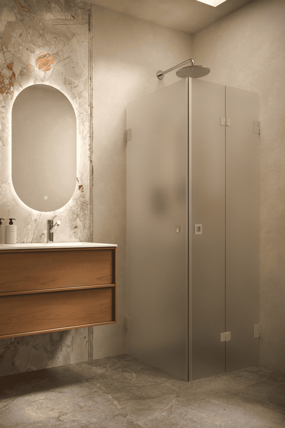 Shower enclosure Hietakari Vetro 544, Sand fittings, satin frosted glass Shower enclosure Hietakari Vetro 544, Sand fittings, satin frosted glass