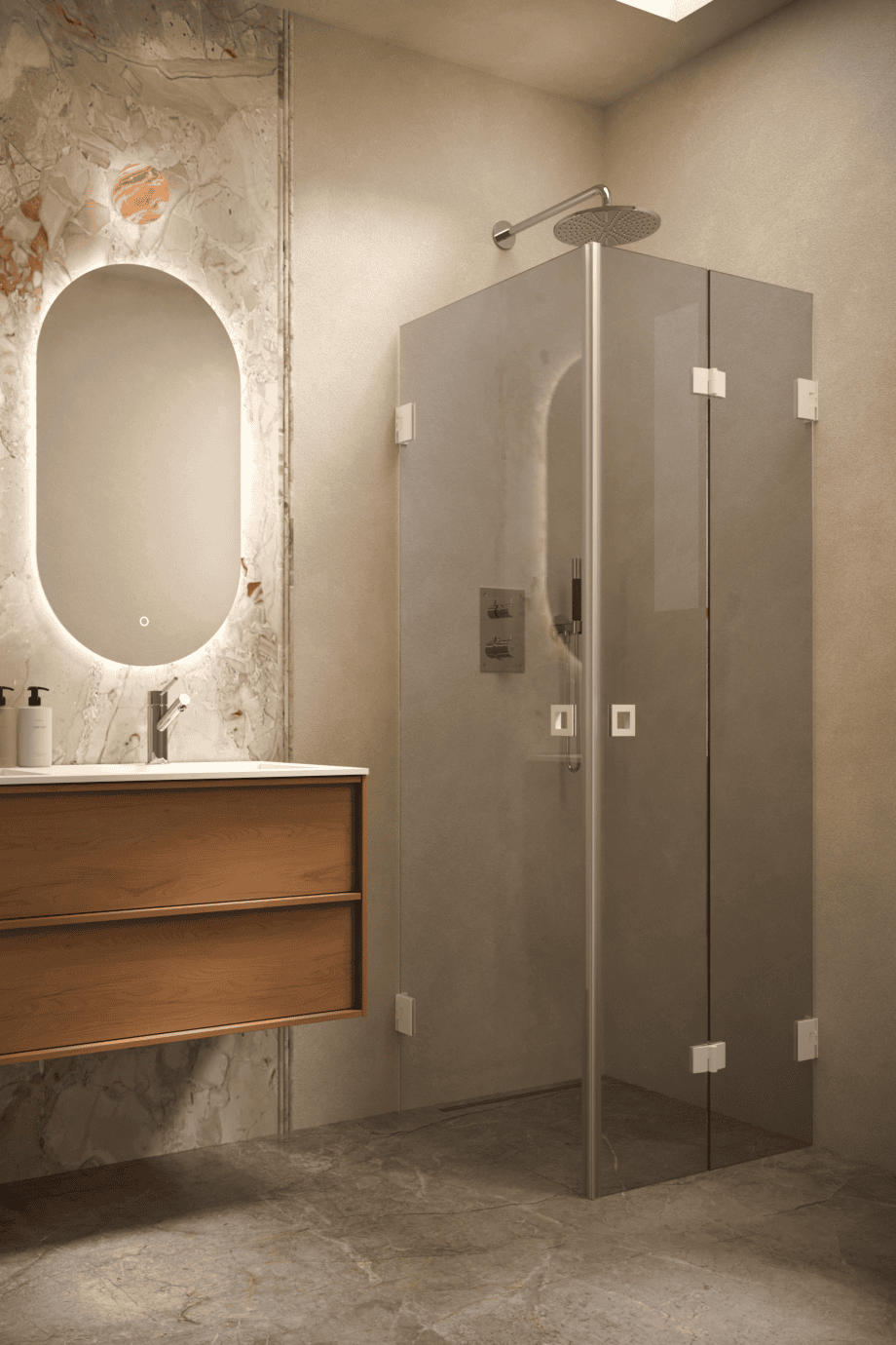 Shower enclosure Hietakari Vetro 544, white fittings, grey tinted glass Shower enclosure Hietakari Vetro 544, white fittings, grey tinted glass