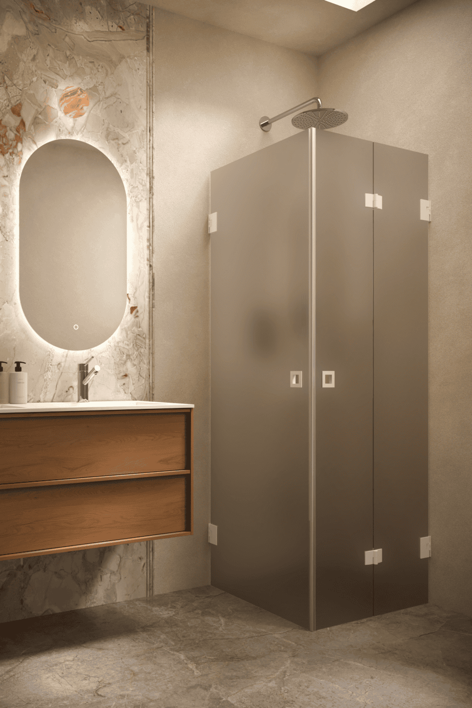 Shower enclosure Hietakari Vetro 544, white fittings, brown satin glass Shower enclosure Hietakari Vetro 544, white fittings, brown satin glass