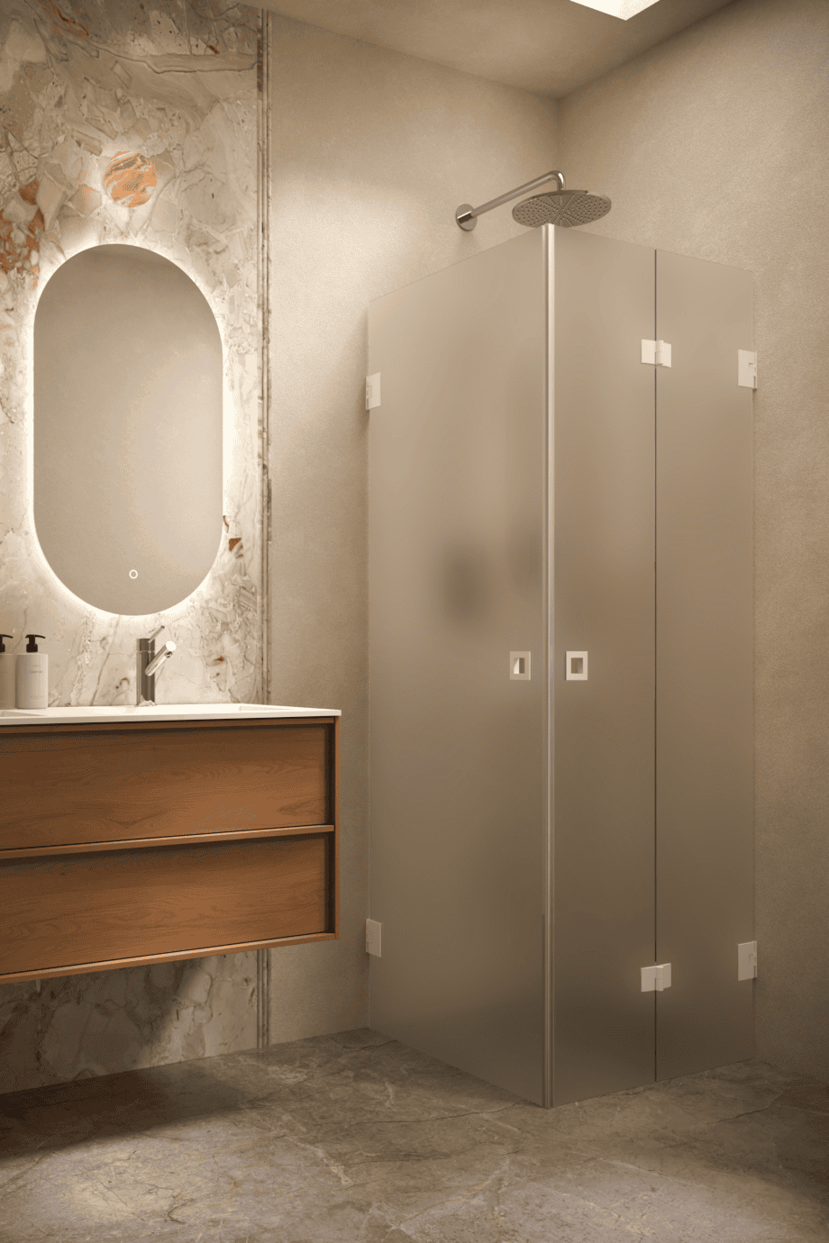 Shower enclosure Hietakari Vetro 544, white fittings, super bright satin glass Shower enclosure Hietakari Vetro 544, white fittings, super bright satin glass