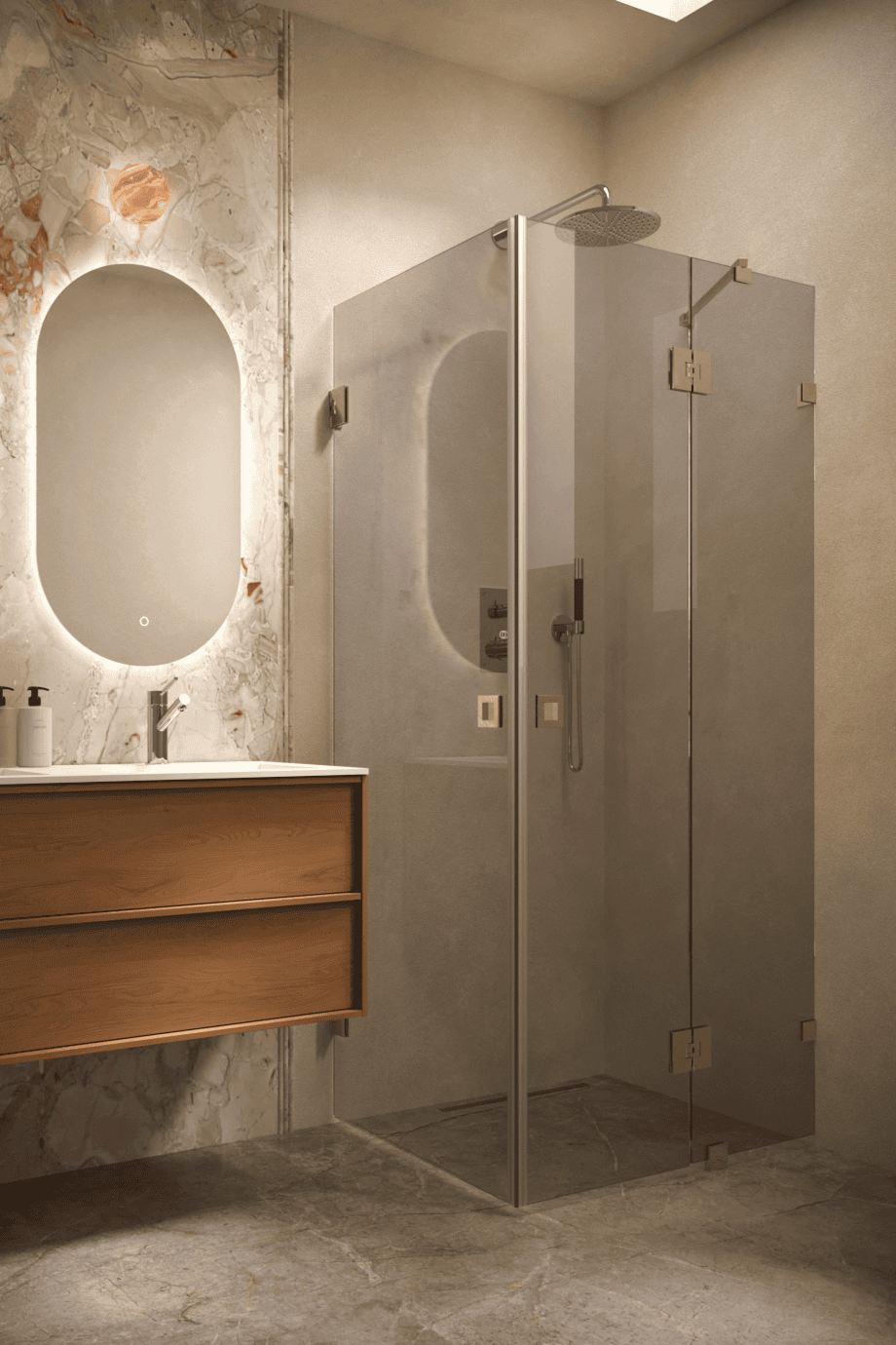Shower enclosure Hietakari Vetro 545, brass fittings, grey tinted glass Shower enclosure Hietakari Vetro 545, brass fittings, grey tinted glass