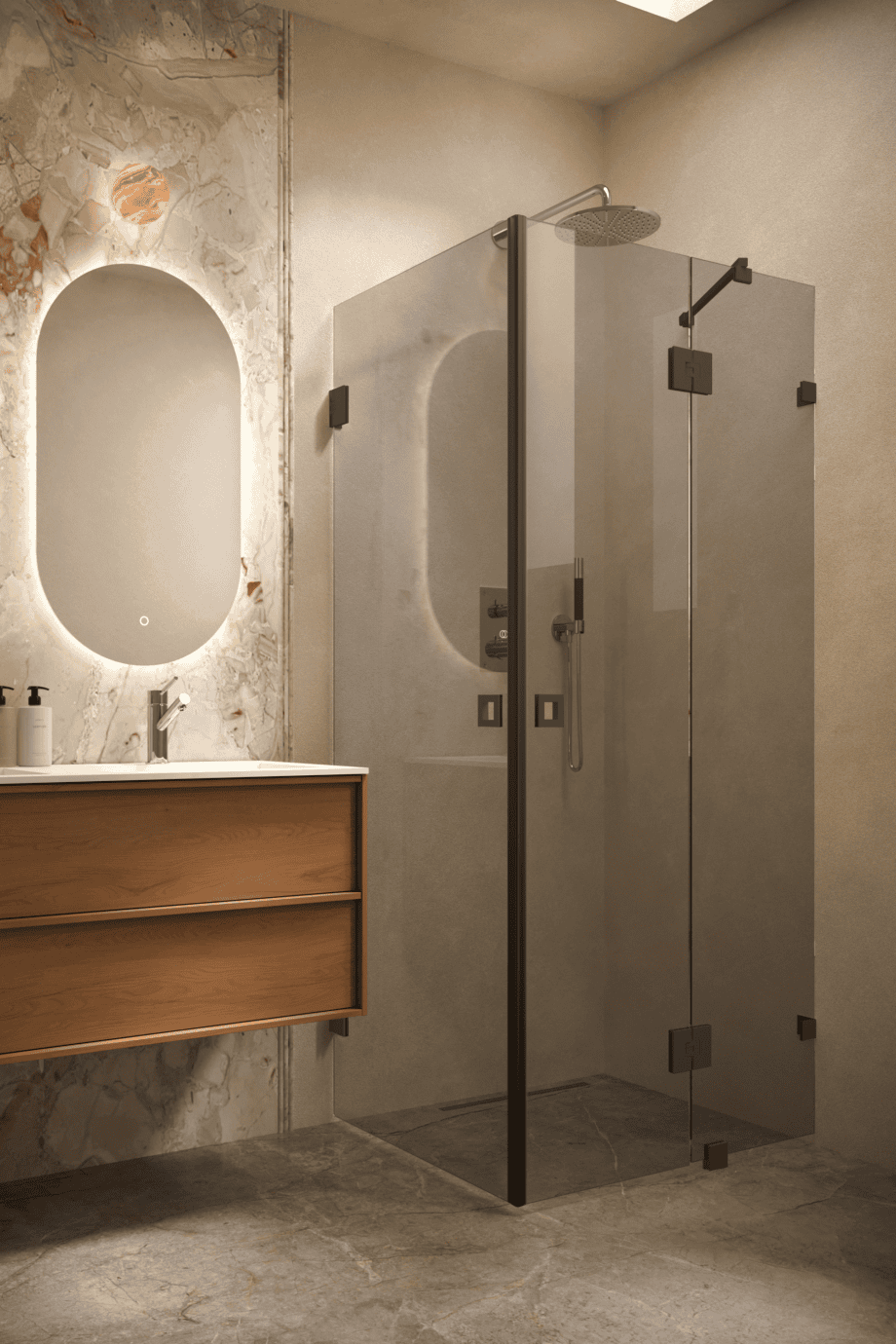 Shower enclosure Hietakari Vetro 545, black fittings, grey tinted glass Shower enclosure Hietakari Vetro 545, black fittings, grey tinted glass