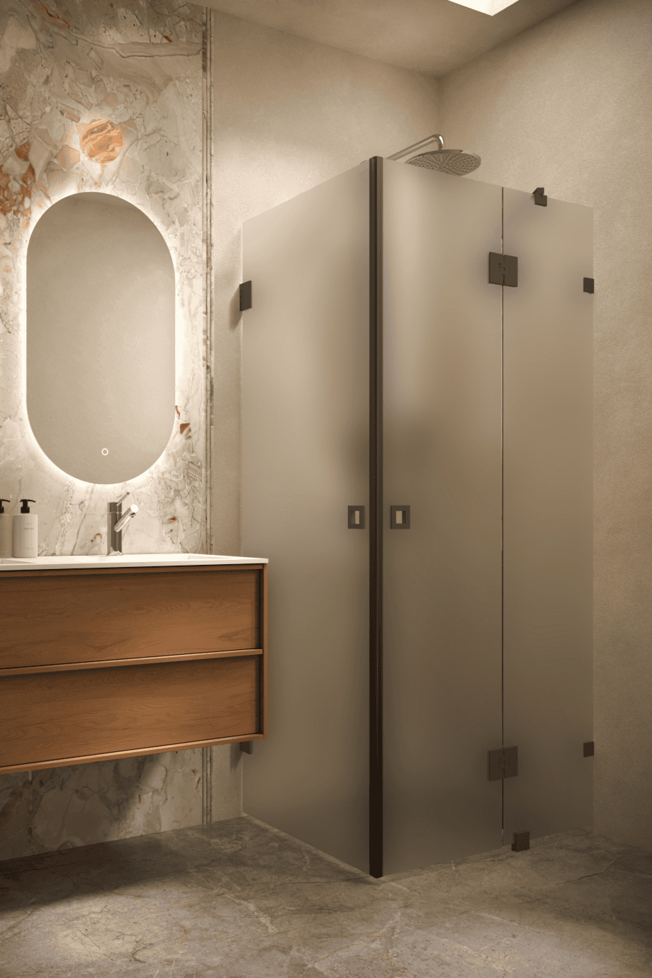 Shower enclosure Hietakari Vetro 545, black fittings, satin frosted glass Shower enclosure Hietakari Vetro 545, black fittings, satin frosted glass