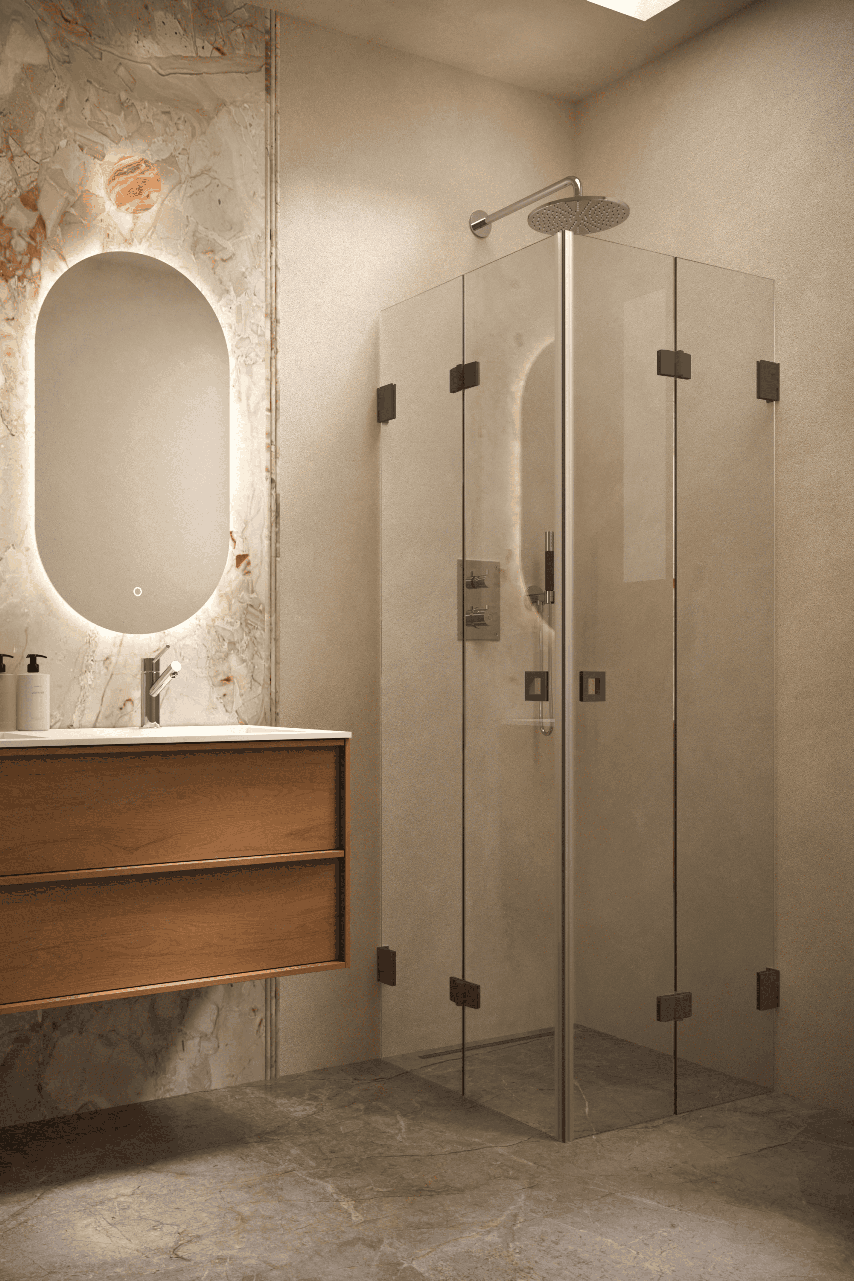 Shower enclosure Hietakari Vetro 546, Cocoa fittings, clear glass Shower enclosure Hietakari Vetro 546, Cocoa fittings, clear glass