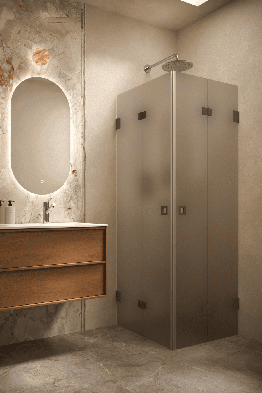 Shower enclosure Hietakari Vetro 546, Cocoa fittings, brown satin glass Shower enclosure Hietakari Vetro 546, Cocoa fittings, brown satin glass