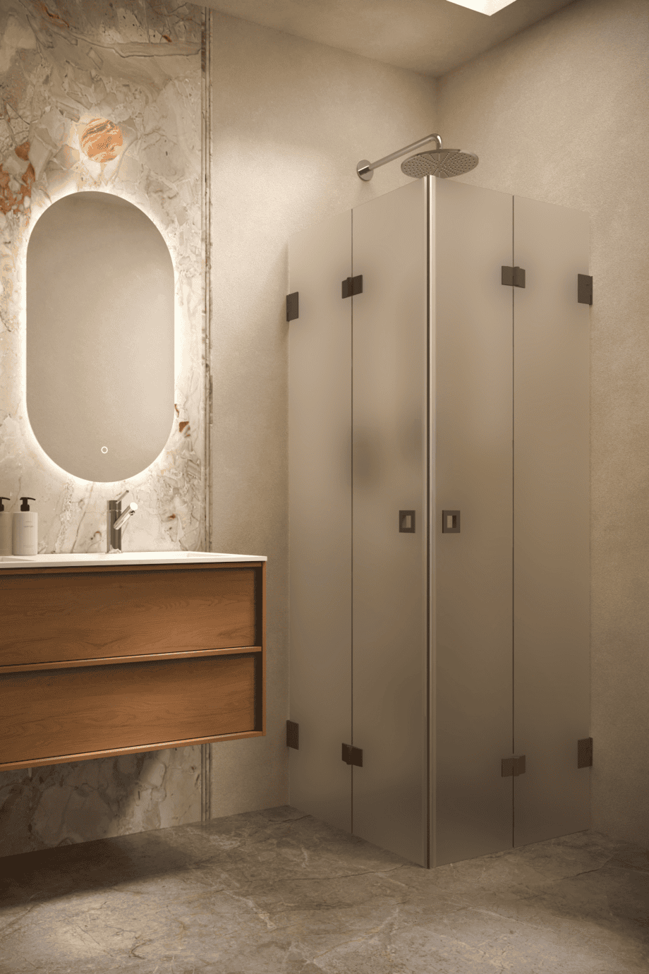 Shower enclosure Hietakari Vetro 546, Cocoa fittings, super bright satin glass Shower enclosure Hietakari Vetro 546, Cocoa fittings, super bright satin glass